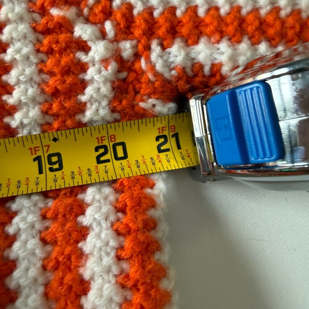 Handmade HandKnit Women's Sweater Orange & White Stripes, Sz L, Turtle/Mock Neck - Picture 13 of 16